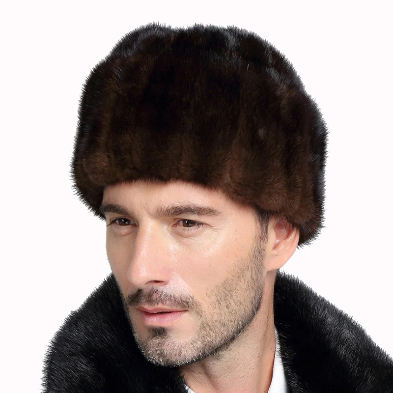 2020 new  men mink fur hat New Fashion Men's Artificial Mink Fur Winter Warm Hat / Cap Flat frosted Hat