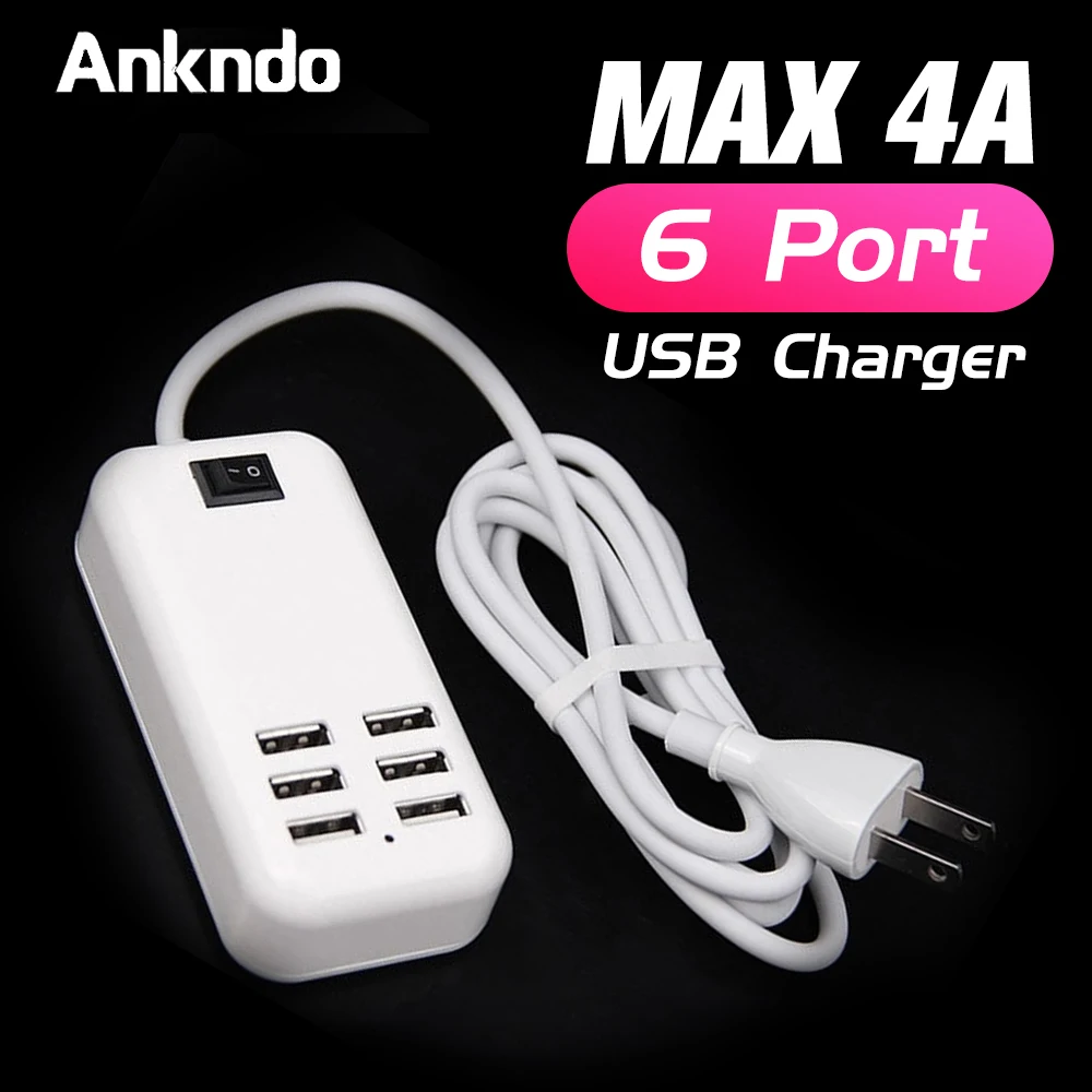 ANKNDO 6 портов USB зарядное устройство 5 В/3 А настенное розетка США ЕС штекер Адаптер
