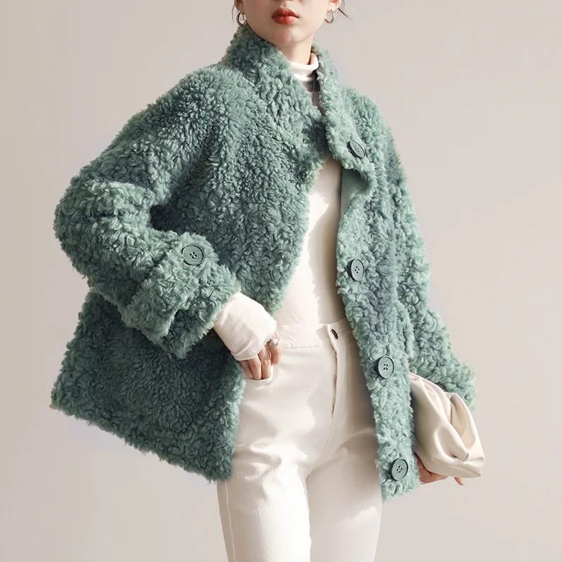 

2021OFTBUY New Fashion Luxury Winter Jacket Women Real Fur Coat Knitting Wool Turndown Collar Thick Warm Outerwear Brand