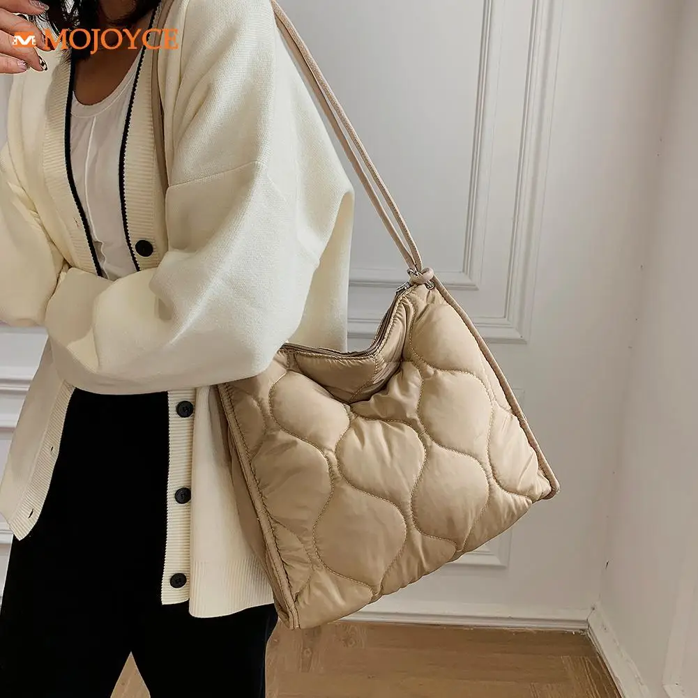 

Women Solid Color Zipper Shoulder Bag Lady Large Capacity Shoulder Bag Zipper Space Padded Messenger Bag