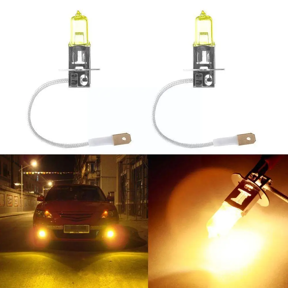 New 2pcs H3 12v 55w 3000k Super Bright Yellow Car Light Bulb Lamp Bulb Auto Source Automobiles Light Light Bulbs F T5r1