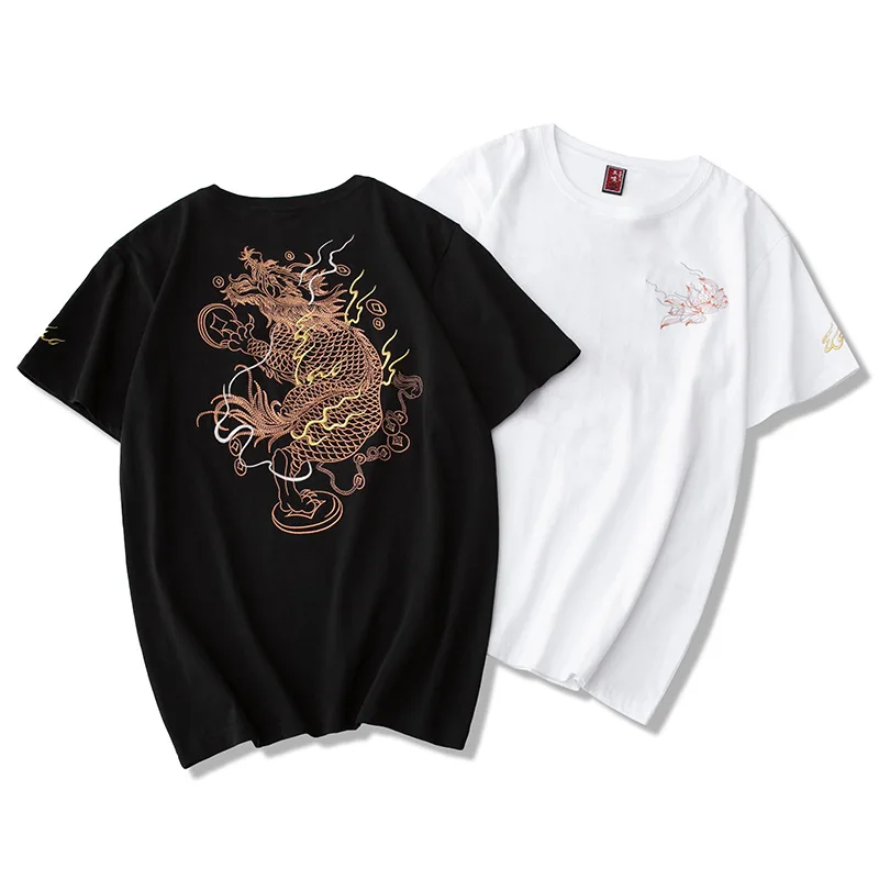 

Wimilous Men's T-shirt 2021New Chinese Fashion Chinese Styles Embroidered Baggy Half-Sleeve Short-Sleeve