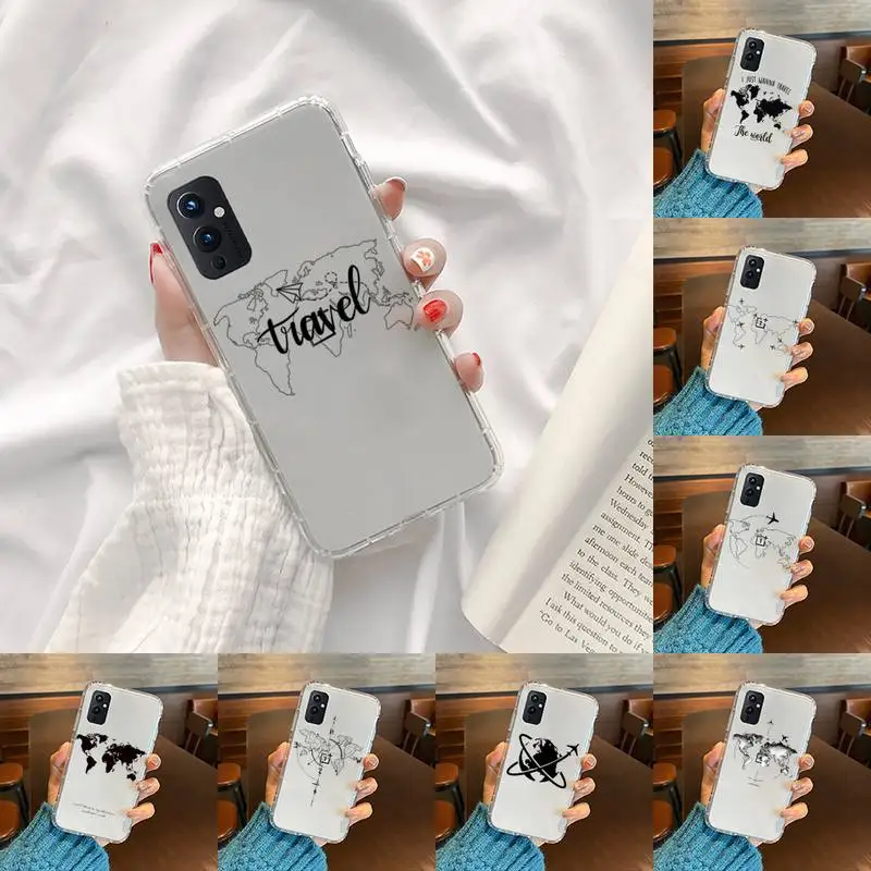 

travel Airplane world map abstract line Phone Case Transparent For OnePlus MEIZU MEITU M 7 8 9 16 17 T PRO XS moible bag