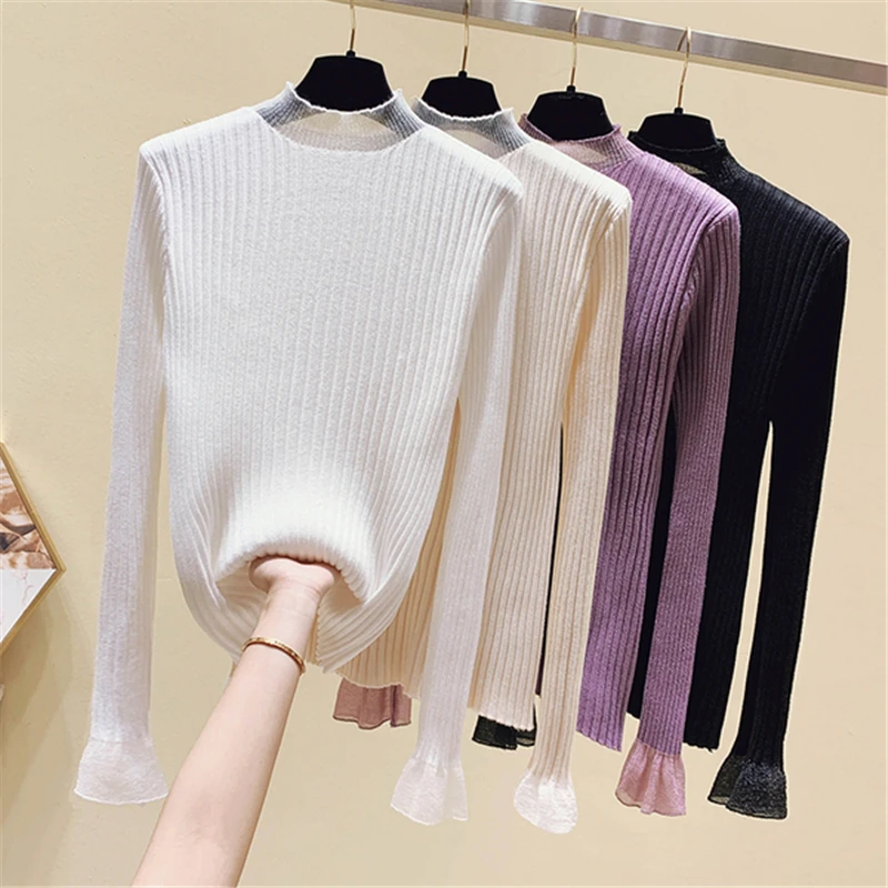 Women Casual Knit Sweater O-Neck Long Sleeve Tops Ladies Slim Solid Inside 2020 Autumn Winter New Clothes | Женская одежда