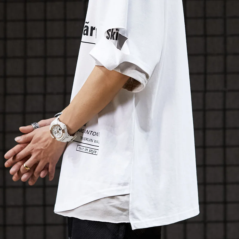 Hip Hop T Shirt Men Clothing Streetwear Oversize Tshirt Fake Two Pieces Of Harajuku Short Sleeve Fashion Korean Style Clothes | Мужская