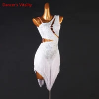 latin dance dress tassel long skirt diamond studded performance clothes high end custom female child adult competition clothing