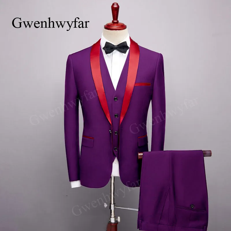 Gwenhwyfar мягкие мужские костюмы лаванды 2020 Новый Дизайн Блестящая шаль лацкан одна