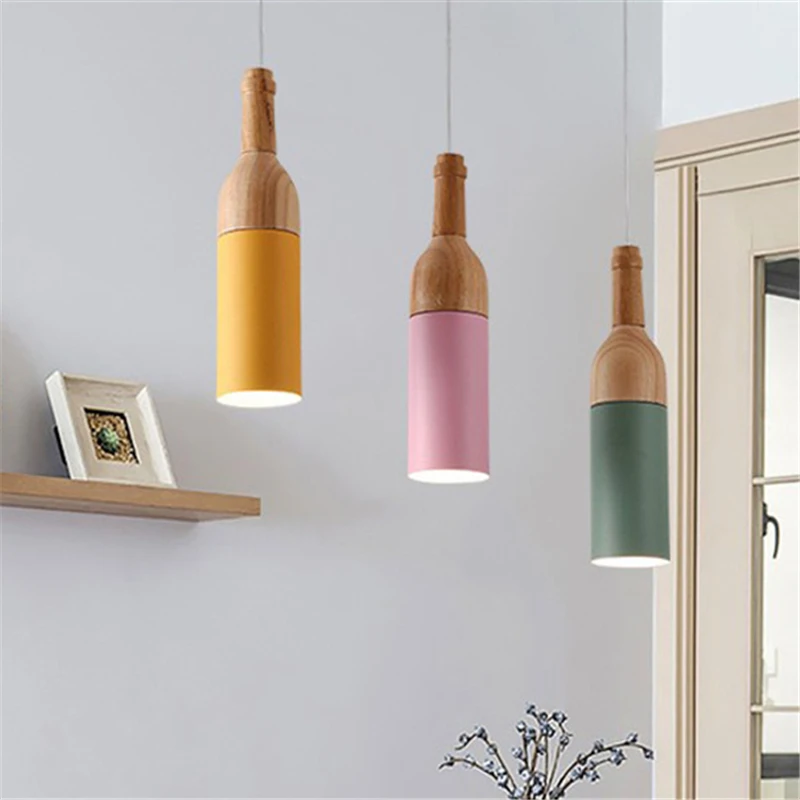 

Nordic Country Macaroon Led Pendant Lights Wood Restaurant Kitchen Bar Fashion Hanging Light Fixtures Free Shipping LED Bulbs AC