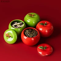 creative ceramic apple jar ashtray with lid travel portable tea jar household candy sealed storage jar container home decoration