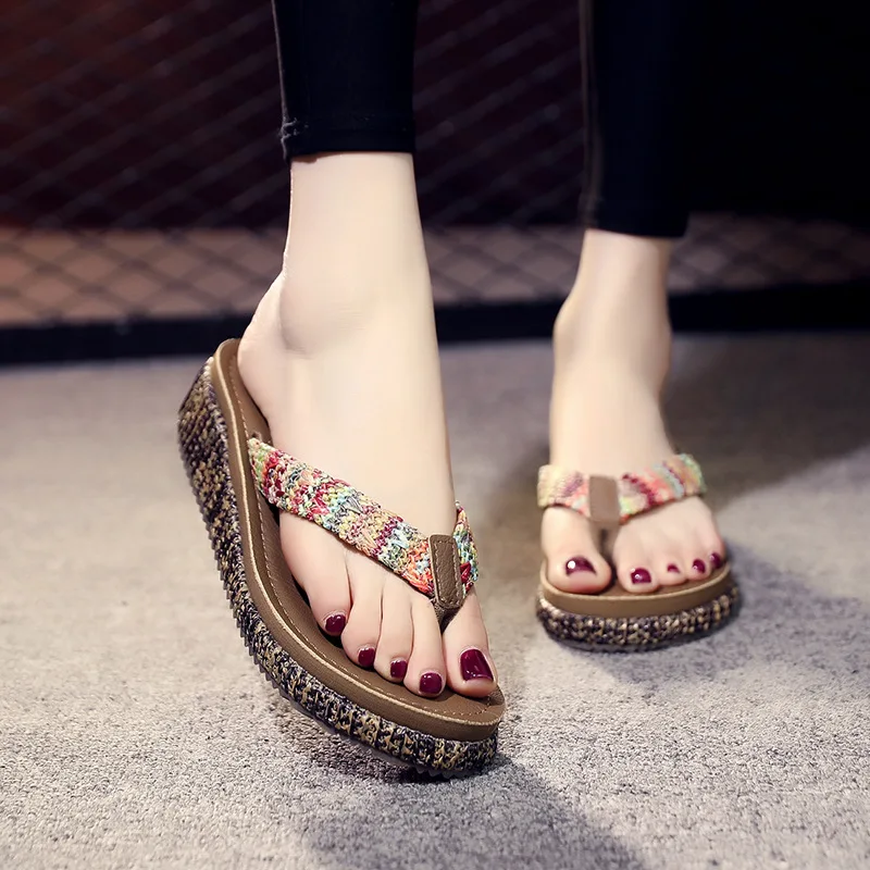 Корейские модные женские летние пляжные тапочки Женские Дышащие льняные