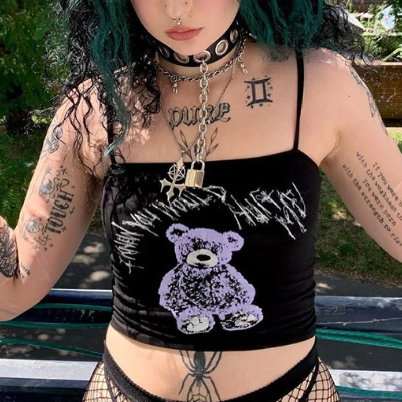

Sexy Backless Bodycon Camisole Women Summer Tops Gothic Dark Harajuku Alternative Crop Tank Tops y2k halter top