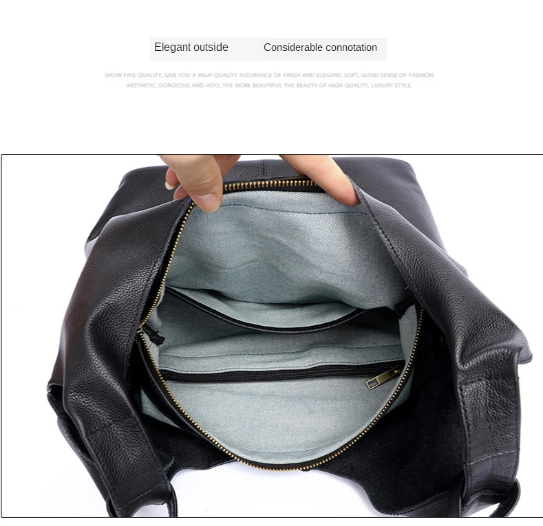 

First Layer Cowhide European and American Fashion Minimalist Tote Bag Genuine Leather Large Capacity Shopping Bag Shoulder Bag