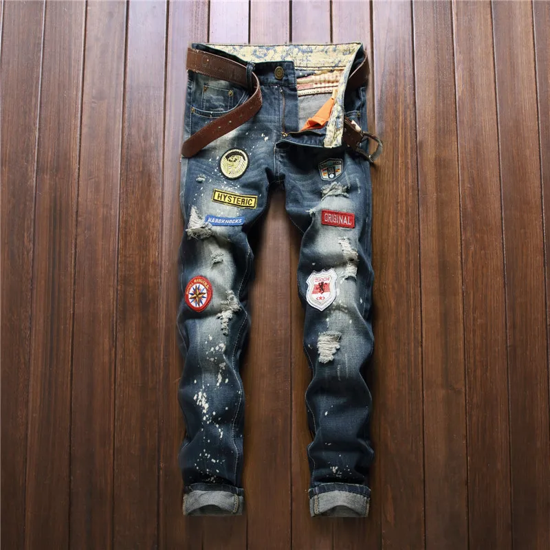 

Directly Holes Men's Jeans Tide Pants Male Hole Denim Trousers Pants 2020 Fashion Men's Slim Patch Jeans Skinny Jeans Men