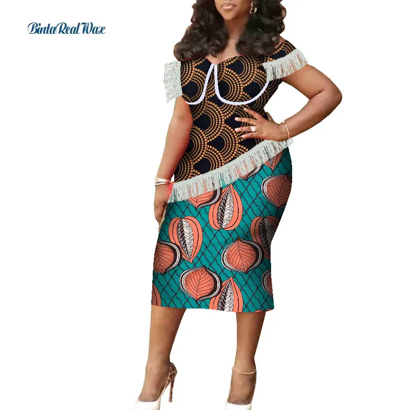 

2021 New Fashion Dashiki African Print Dresses for Women Bazin Riche Ankara Print Traditional African Women Clothing WY8641