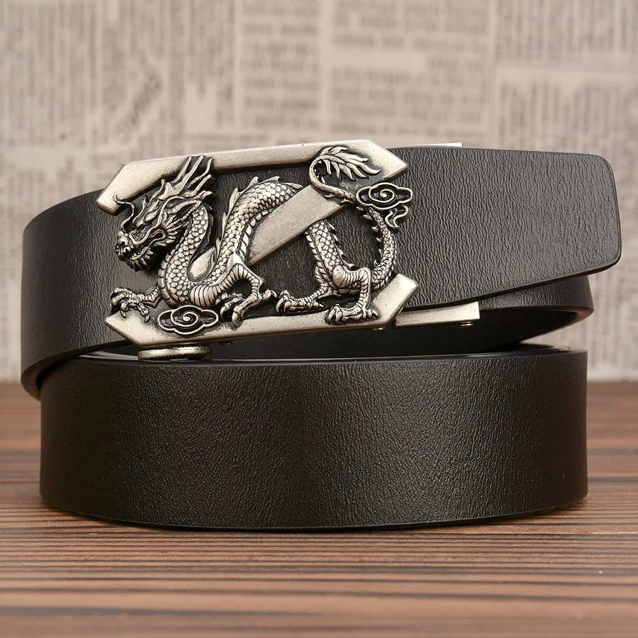 

New Designer Men's Belt Leisure Antique Old Automatic Buckle Belt Real Cowhide Personality Dragon Buckle