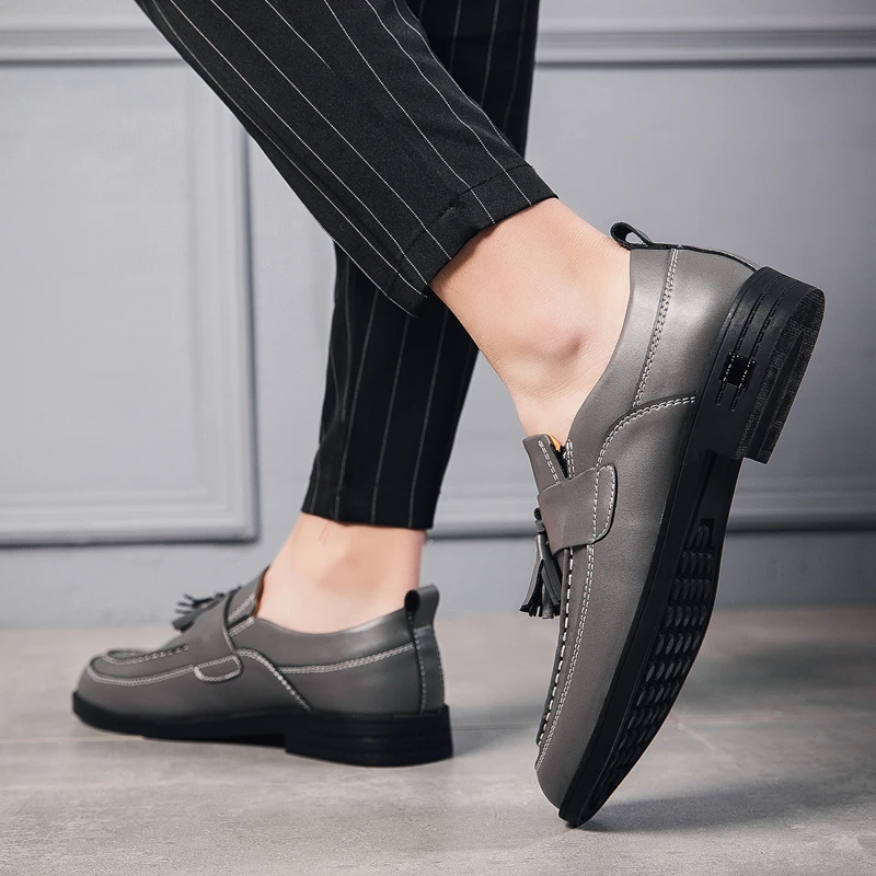 Лоферы роскошные мужские кожаные туфли без шнуровки повседневные на плоской