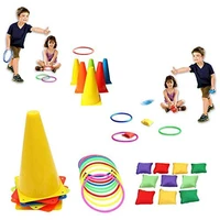 3 in 1 kids outdoor ring toss game set children traffic cone bean bags for throwing for carnival garden backyard outdoor games