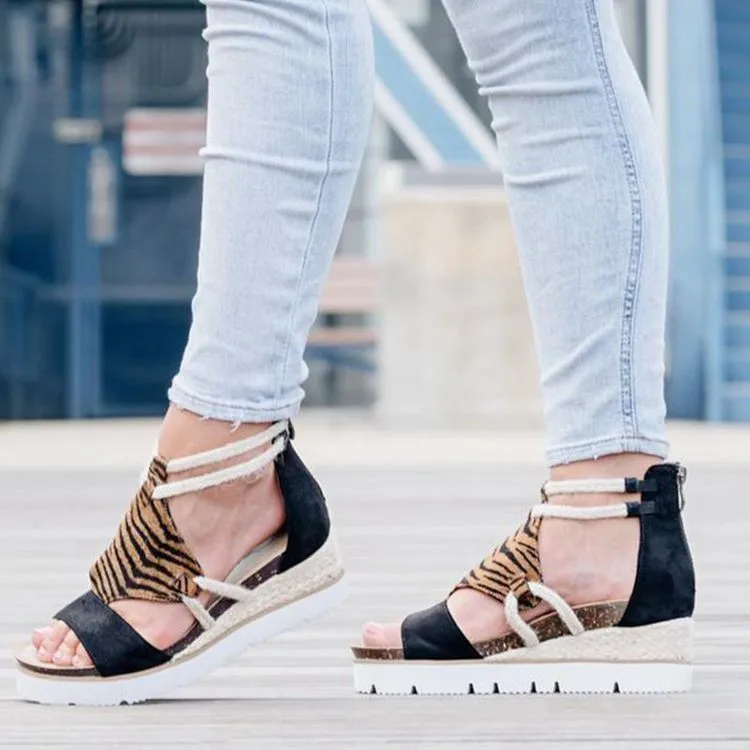 

Leopard Print Shoes High Heel Sandal for Women Large Size Open Toe Espadrilles Platform 2021 Summer Clogs Wedge High-heeled Fash