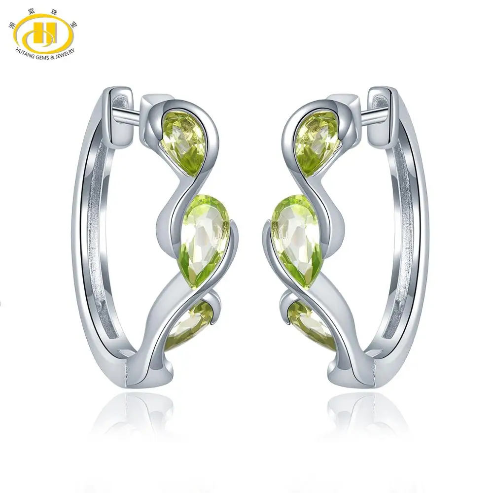 Peridot Hutang 1.64ct натуральный Перидот серьги-кольца 925 пробы Серебряный Драгоценный Камень бесконечные украшения дизайн для женщин лучший подарок - Цвет камня: Peridot