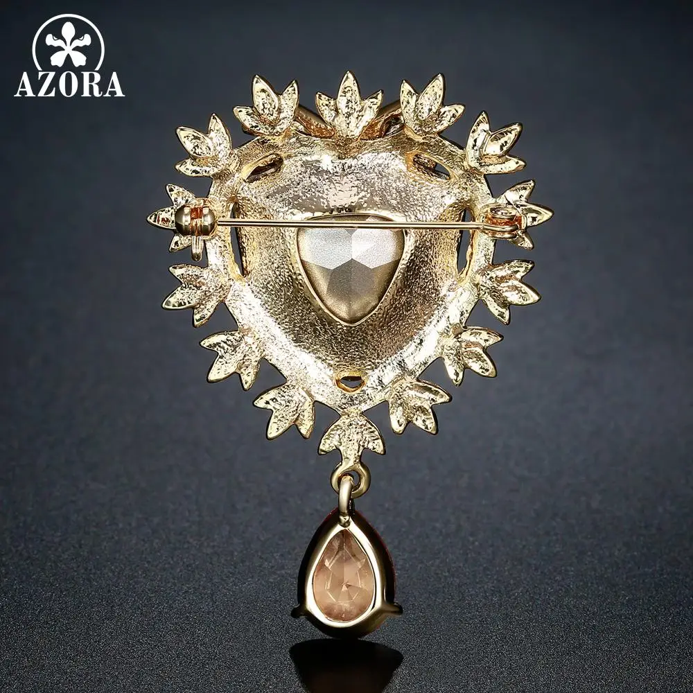 AZORA сердце Австрийские кристаллы капли воды брошь Осень Зима Мода Броши для женщин дизайн Свадебный букет булавка TP0107