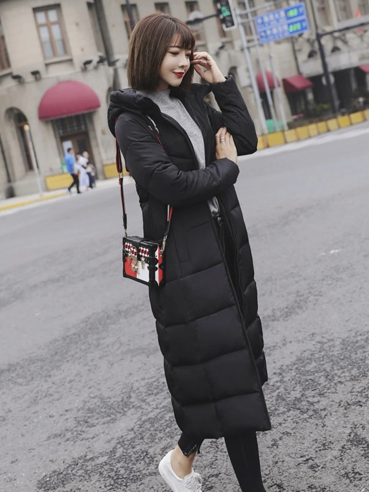 

2023 Winter Women Thicken Parkas Coat New 6XL Mid-length Loose Down Padded Jacket Korean Warm Hooded Cotton Jacket