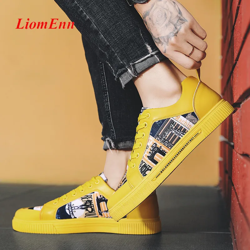 Graffiti White Yellow Sneakers Women 2023 Flat Shoes Tennis Female Summer Casual Sport Vulcanized Shoes Woman basket femme