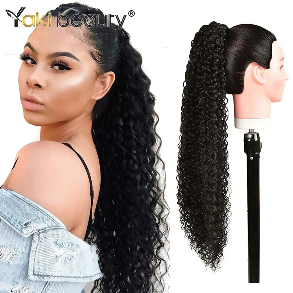 

Long Synthetic Jerry Curly Clip in Ponytail Extension 28inch High Temperature Wrap Around Magic Paste Ponytail Hairpiece