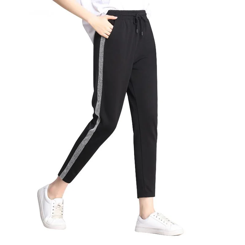 

Contrast Panel Sweatpants Women Casual Harem Pants Loose Elastic Trousers Women Black Striped Side Sweat Pants Female