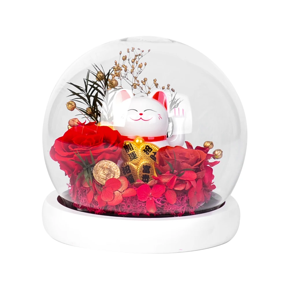 

Fresh Keeping Flowers Fortune Cat Forever Flower Valentine's Day Creative Gift Rose Lasts Love Wedding Decor Lover Lighting