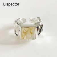 lispector 925 sterling silver korean square natural stone rings for women irregular texture thick rings unisex casual jewelry