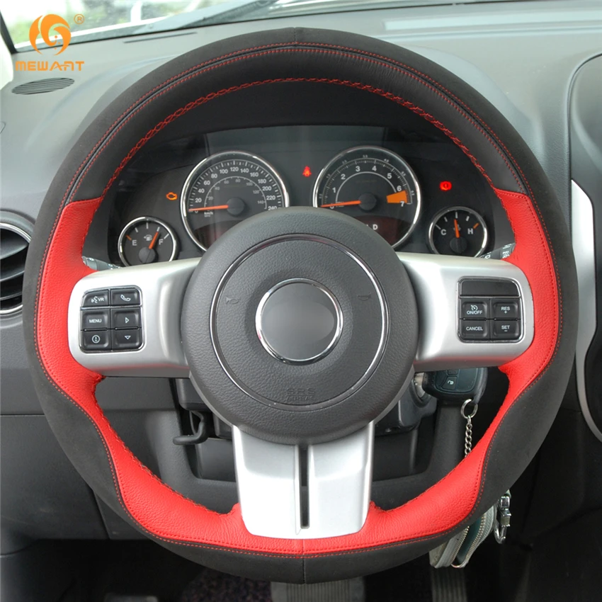 Чехол на руль MEWANT для Jeep Grand Cherokee 2011-2013 Compass Wrangler Patriot 2011-2016 кожаный черный красный |