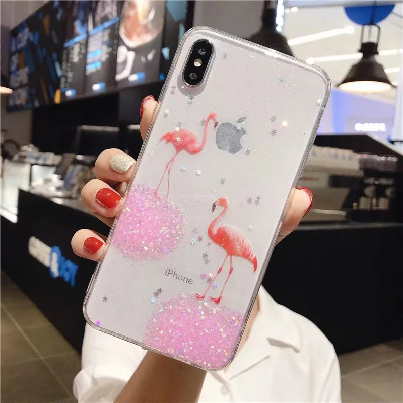 Блестящий чехол с сыпучим песком для iPhone X 7 8 чехлы телефонов фламинго 6 6s Plus XR XS Max