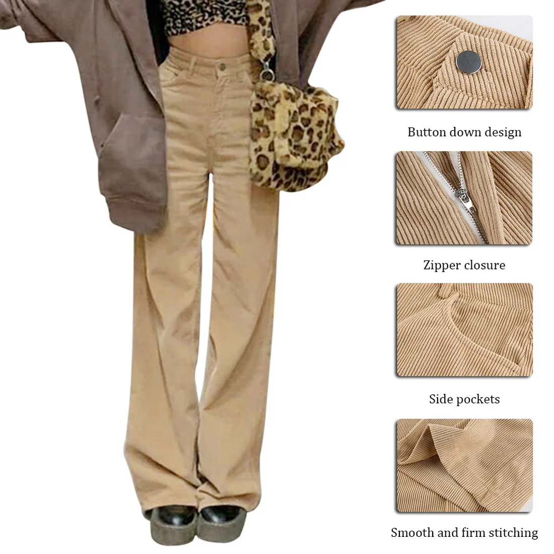 

Adisputent Vintage Corduroy Baggy Pant Women Harajuku Y2k Brown Wide Leg Pant Streetwear Jogger High Waist Trouser Cuteandpsycho