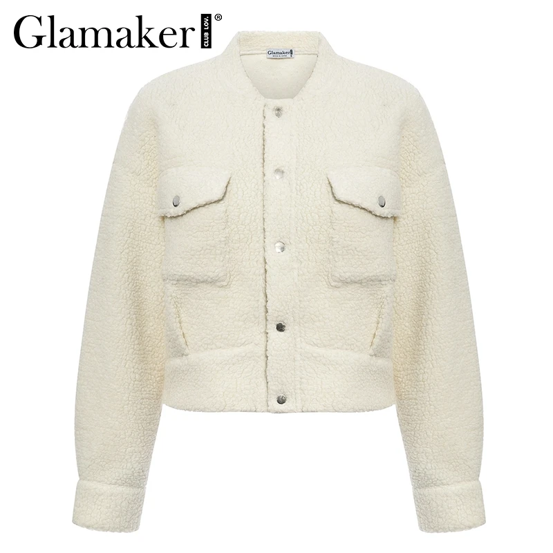 Glamaker, белое тонкое пальто из искусственного меха, короткая верхняя одежда для женщин, зима, сексуальное меховое пальто с карманами, Женская куртка клуба, пальто, уличная одежда, осень
