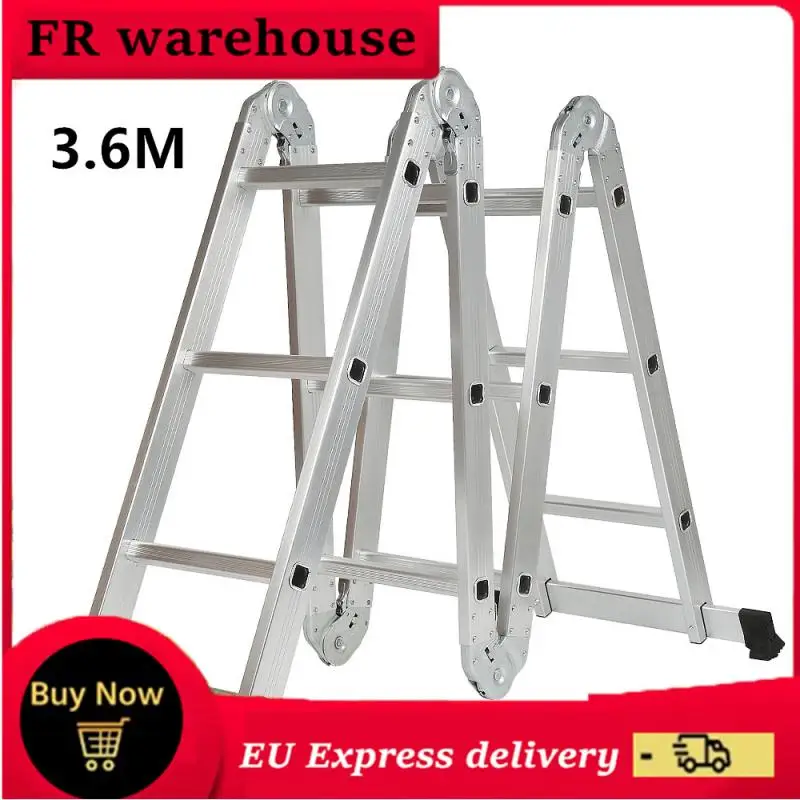 

3.6m folding aluminum ladder 12-step Portable Multifunctional Aluminum Telescopic Ladder Tall Telescopic Ladder Step Ladder HWC