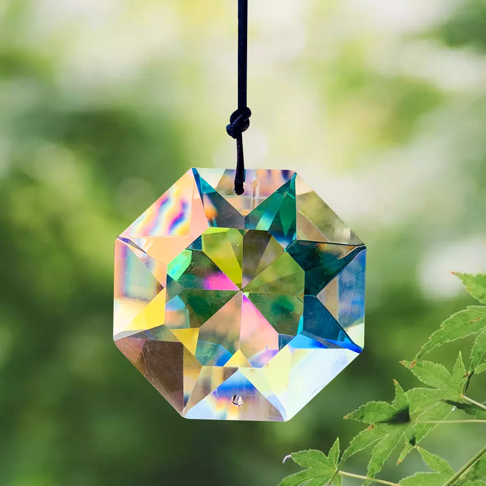 

3D Octagon Aurora Crystal Hanging Sun Catcher Crystal Prisms Chandelier Crystal for Low Ceiling Rainbow Maker Pendant Home Decor