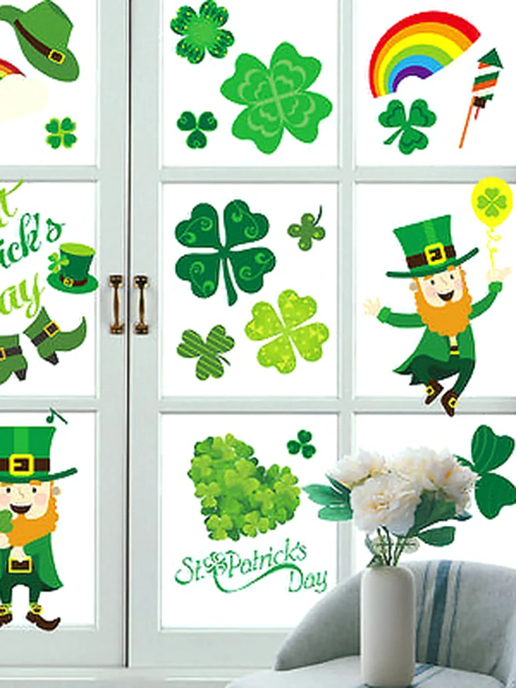 

8pcs/Set St Patrick's Day Shamrock Decorations Wall Window Clings Decal Stickers Party Home Ornaments