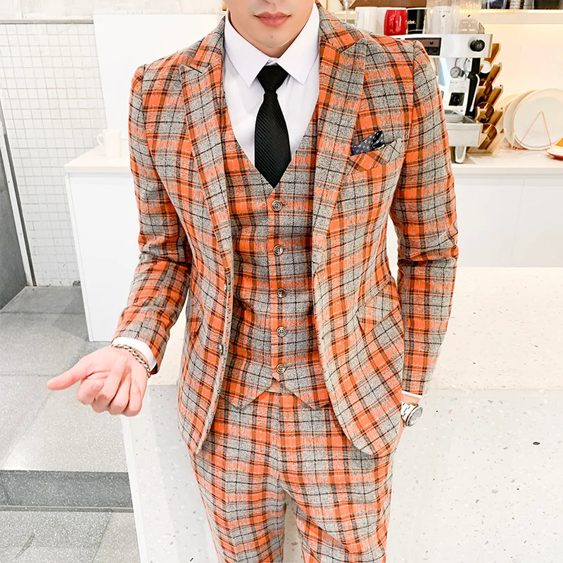 

2021 Costume Homme Costume Homme Mariage Plaid Italian Suits Mens Smoking Jackets Mens Wedding Suits Plus Size 4XL 5XL