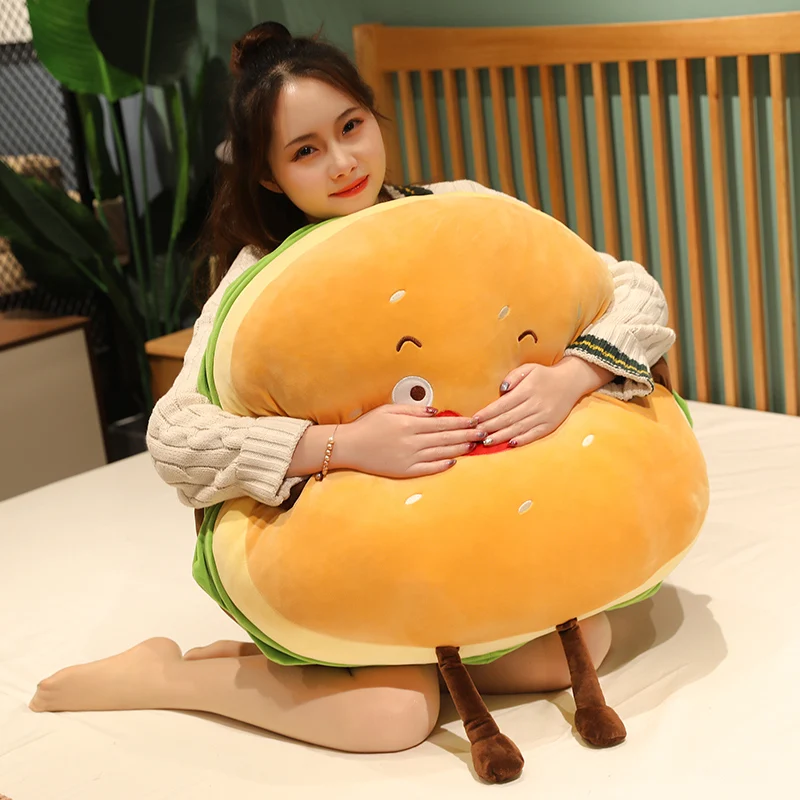

10/35cm Soft Simulation Hamburger Plush Stuffed Pendant Toys Creative Food Bread Hand warmer Pillow for Girls Birthday Gifts