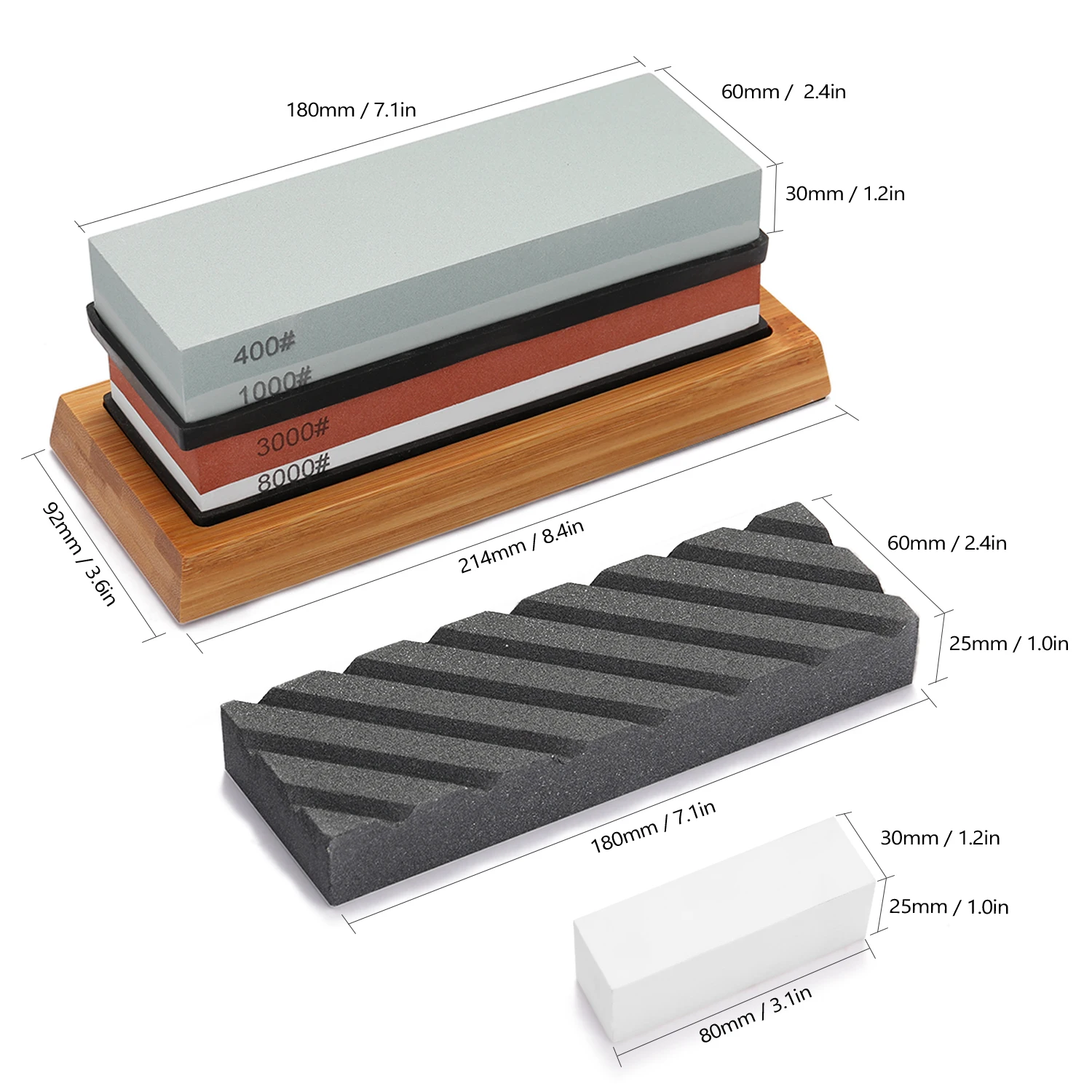 

400/1000# 3000/8000# Grit Premium Whetstone Cut Sharpening Stone Set Sharpener for All Blade Non Slip Base Sharpening Waterstone
