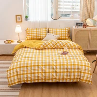 4pcs yellow plaid soft warm bedding set winter easy care duvet cover flat sheet pillowcase full twin king queen size bedding set