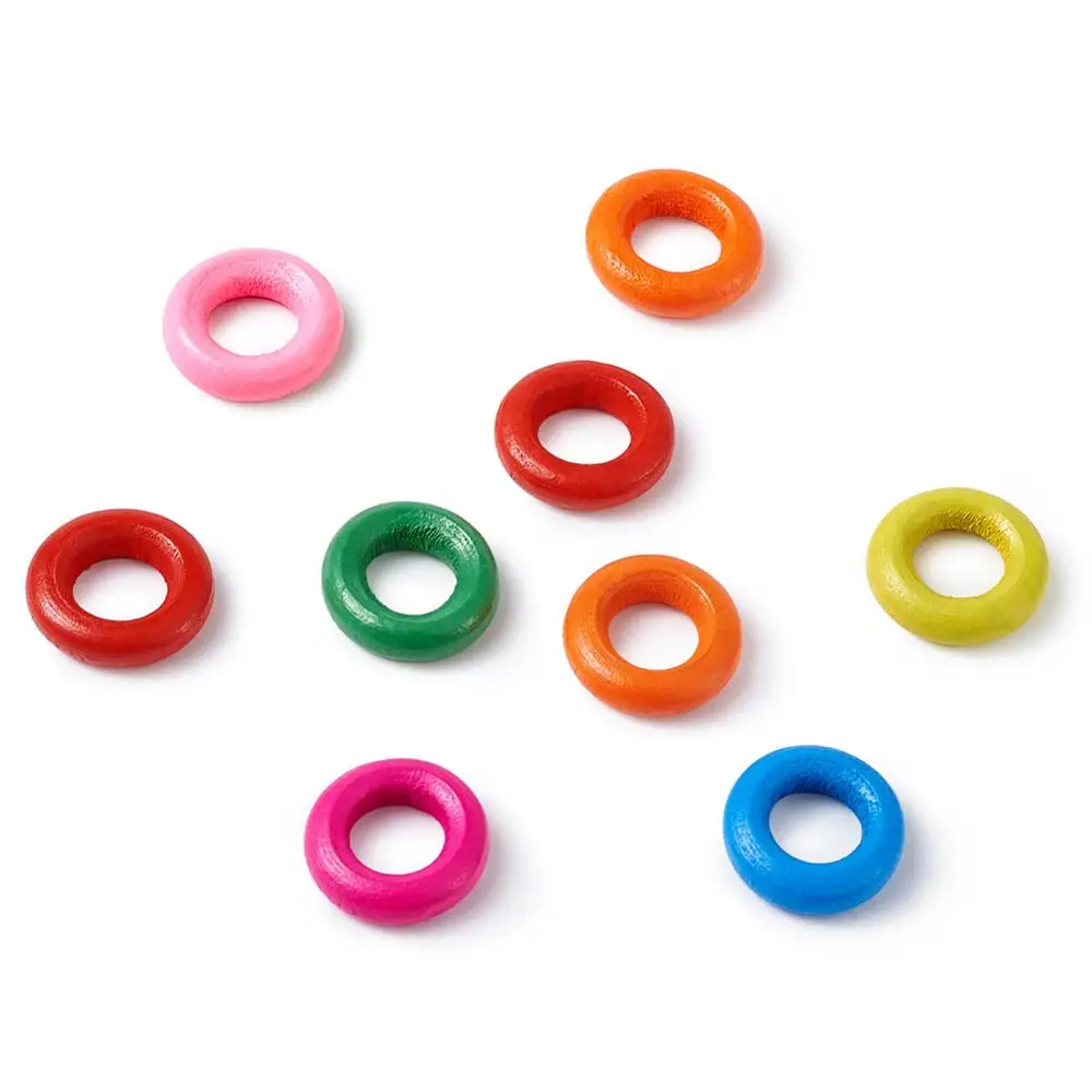 100pcs/lot Mixed Color Round Donut Wood Beads Dyed Lead Free Handmade Jewelry for DIY about 15mm in diameter hole: 8mm | Украшения и
