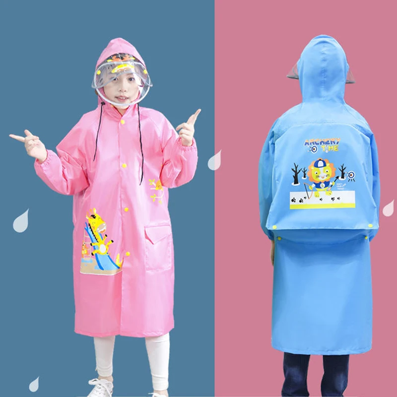 

High Quality Pink Girls Raincoat with School Bag Position Kids Girls Poncho Boys Rainwear Rainsuit Raincoat Gifts Outdoor Walk