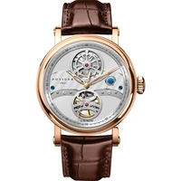 poniger luxury men watch mens automatic watches mechanical wristwatch 50m waterproof skeleton sapphire mirror leather band