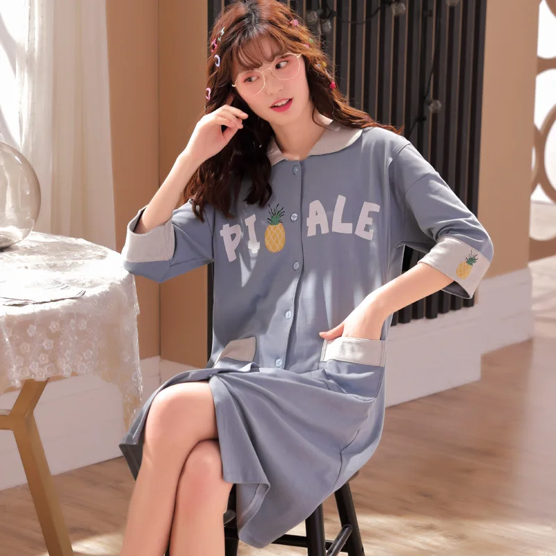 

Maternity Clothes Sleepwear Single-breasted Casual Turn-down Collar Maternity Dress Plus Size Pajamas Pregnancy Dress