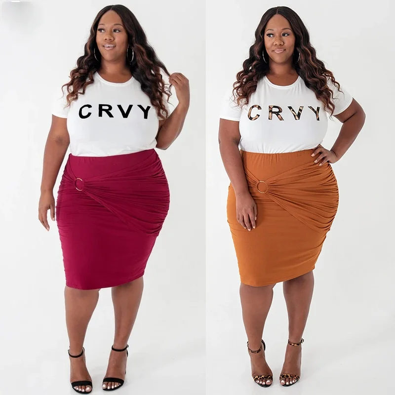 

Женский комплект с юбкой, летний комплект из двух предметов, размеры до 5XL