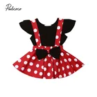 2019, летняя одежда для малышей, однотонные топы для маленьких девочек + юбка в горошек с бантом на подтяжках, одежда из 2 предметов, женская одежда