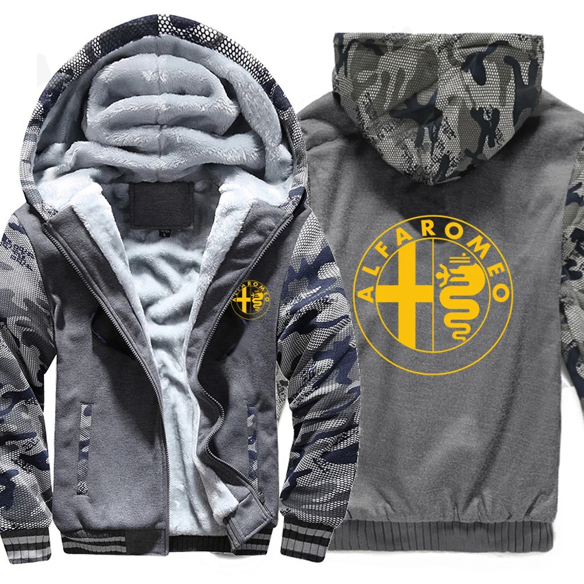 

Alfa Romeo Hoodies Winter Camouflage sleeve Jacket Men Wool Liner Fleece Alfa Romeo Men Sweatshirt