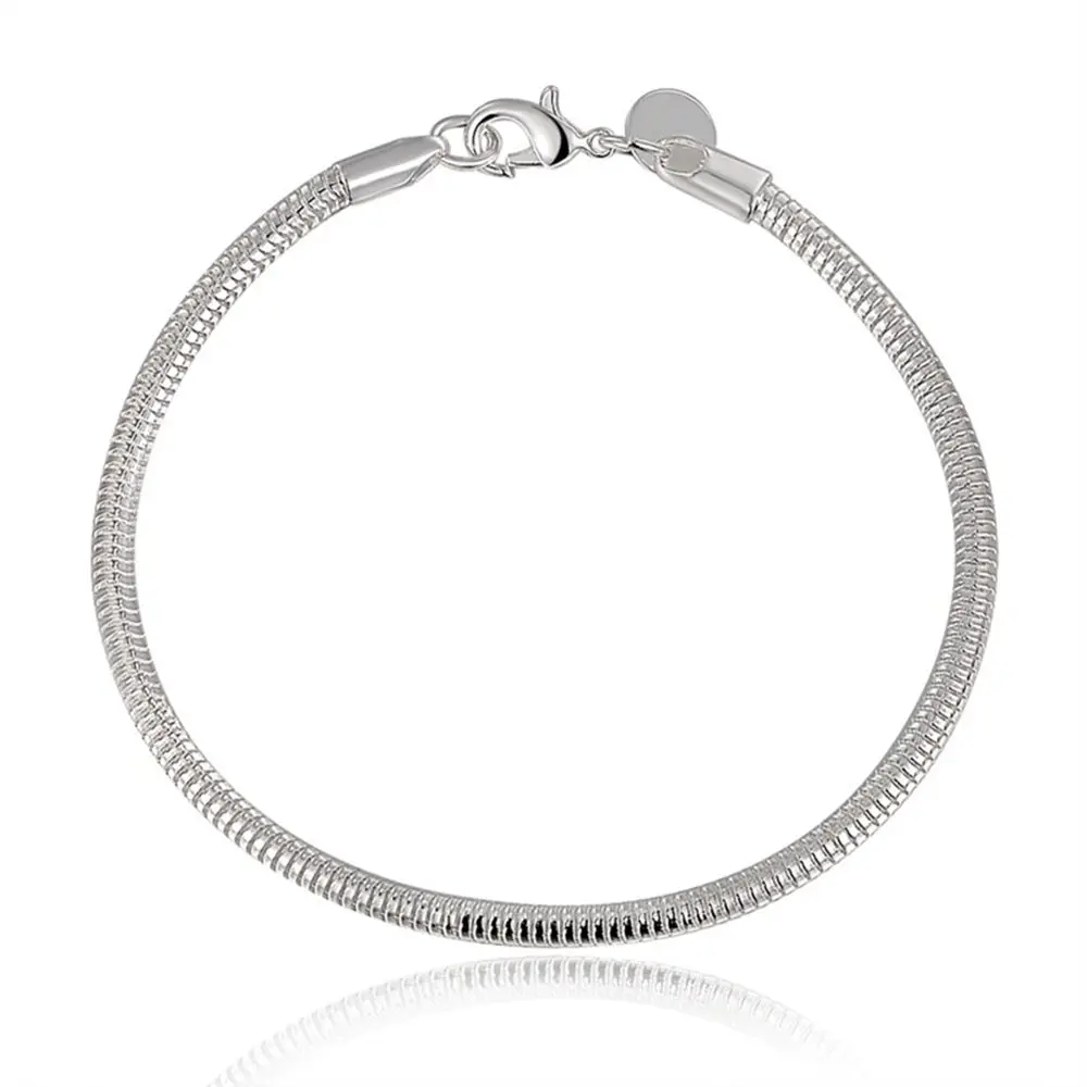 Женский браслет змея из серебра 925 пробы 3/4 мм * 19 см|bracelet with box|charm braceletbracelet |