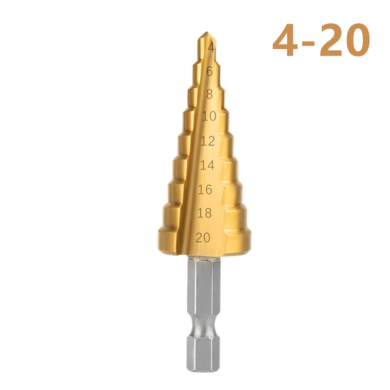 1pcs 4-20 1 шт. 4-32 мм HSS с титановым покрытием Ступенчатое сверло для сверления электроинструментов Металл Высокоскоростная сталь Дерево отверстие резак шаг конусное сверло - Цвет: 1pcs 4-20